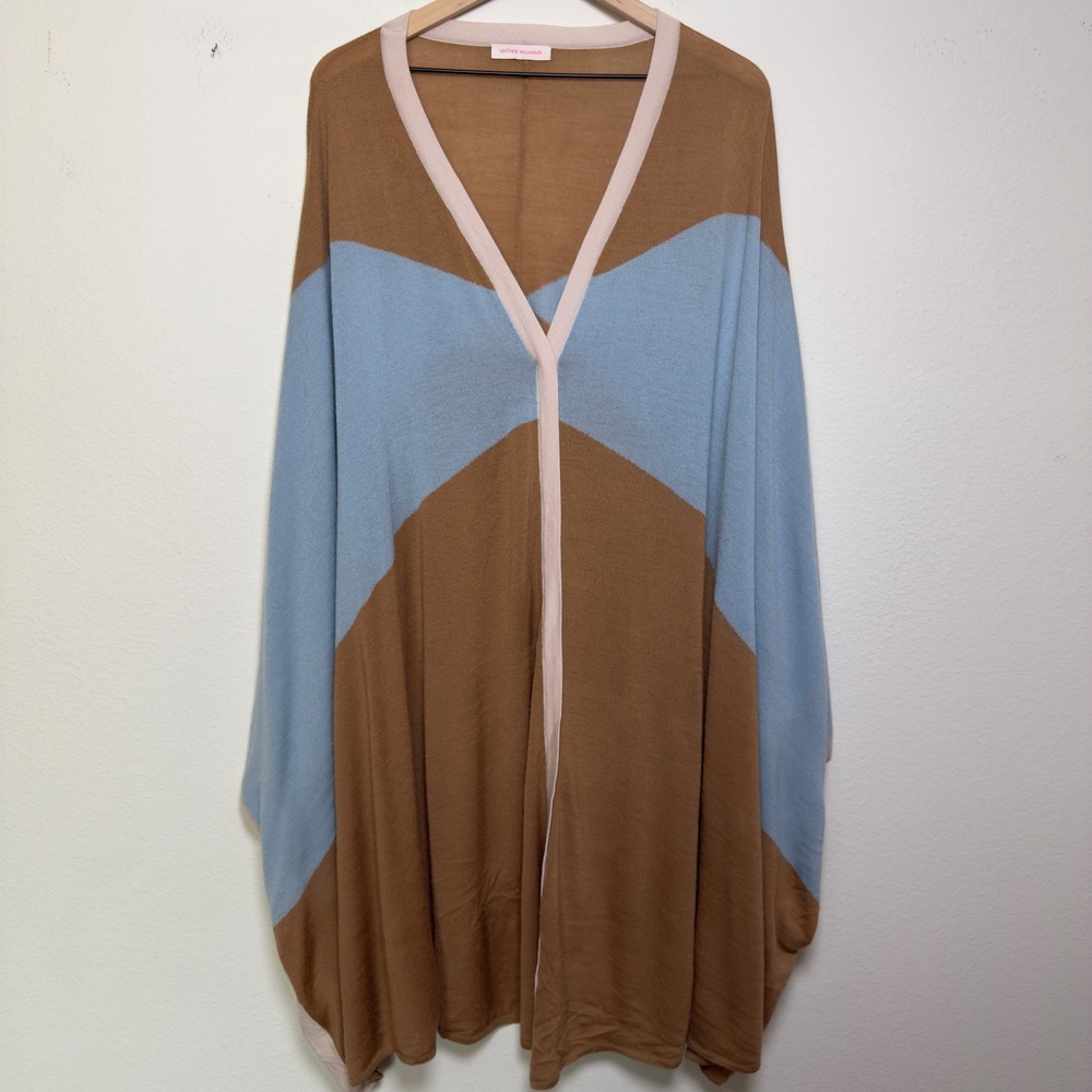 Matthew Williamson Women Wool Cashmere Poncho S/M Brown Blue Colorblock Knit